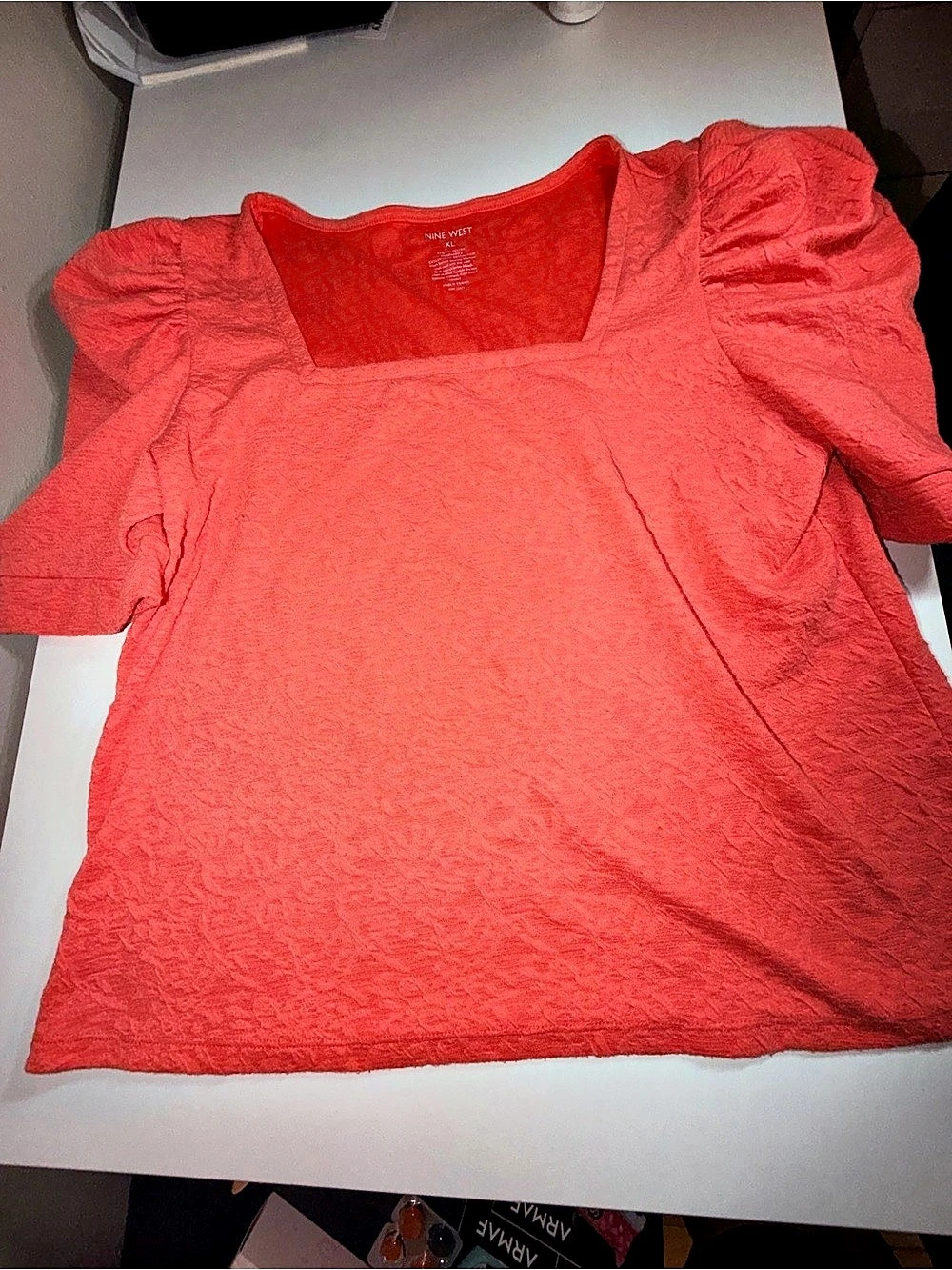 Nine West Textured Puff Sleeve Top in Pink Size XL Like New